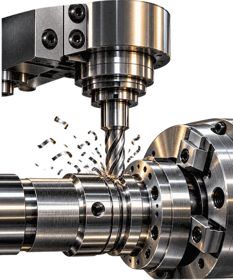 CNC machining equipment cutting a metal component